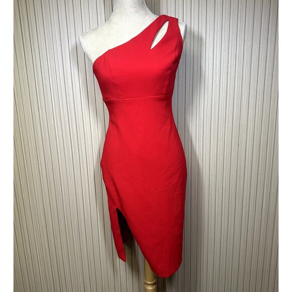 Dessy Collection Vivian Diamond One Shoulder Women's Red Dress Size 2R - Picture 3 of 8